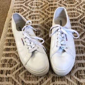 White leather superga platform sneakers